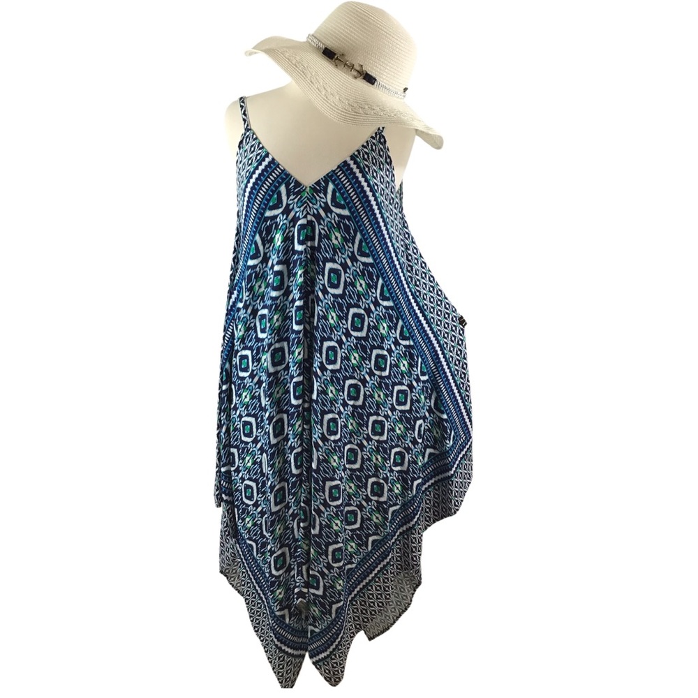 Tommy Bahama Blue green Geometric scarf handkerchief dress S/M